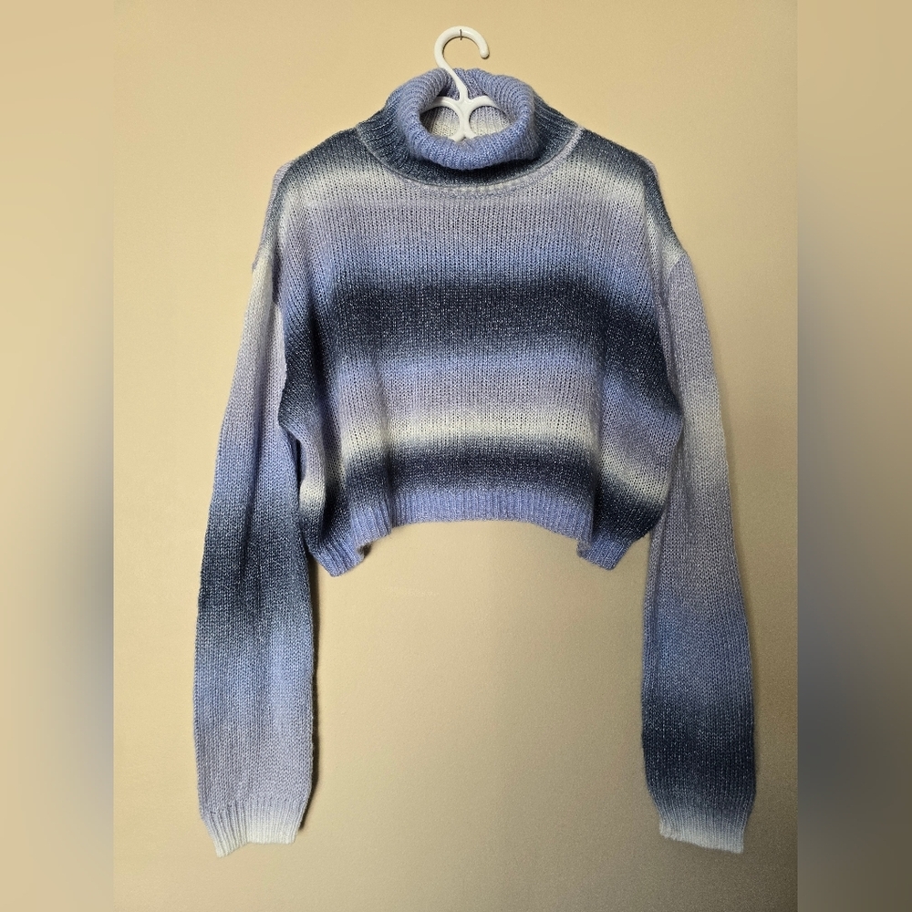 Streetwear Society Blue Ombre Cropped Turtleneck Sweater M - Picture 2 of 7